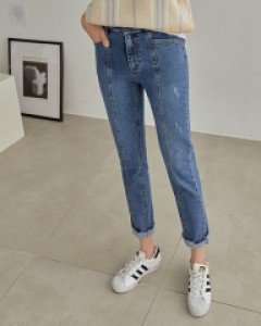 라인 허리밴딩 일자핏 데님 #76137