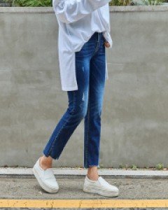 밑단컷팅 일자핏 스판 데님팬츠 #79252