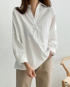 브이 언발 루즈핏 블라우스 #49164