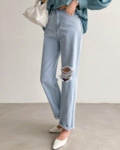 데미지 루즈 일자 데님진 #79458
