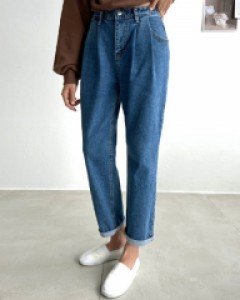더블 핀턱 배기데님 팬츠 #79685