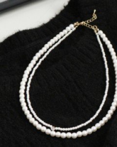 2줄 큐빅 진주목걸이 #87142