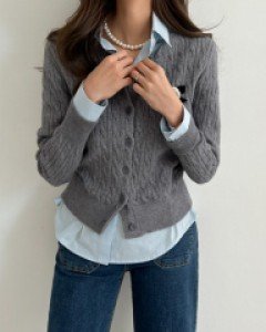 비스코스 꽈배기 라운드 가디건 #22353