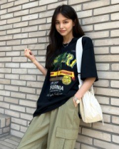 야자수 프린팅 라운드 티셔츠 #110677