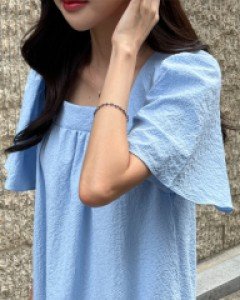 스퀘어넥 퍼프소매 롱 원피스 #38560