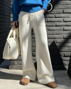 자체제작/ 허리 스트링 밴드 니트 롱 와이드 팬츠 #710158