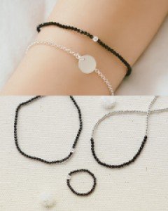[팔찌+발찌+반지] [실버] 슬림 은볼 앤 오닉스 세트
