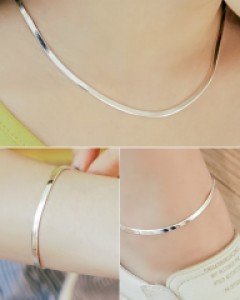 [당일출고][목걸이+팔찌+발찌] [실버] 3mm 스네이크 체인 세트