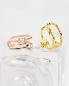 [낱개판매] [실버] 투 라인 큐빅 이어커프