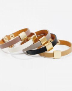 메탈 큐브 가죽 팔찌