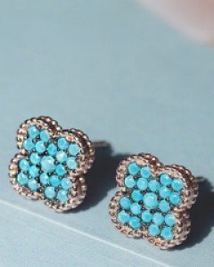 [18K도금] 클로버 터키석 올실버 귀걸이