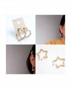 러블리 예쁜 별 하트 귀걸이 화려한 파티 골드 메탈 이어링 2종