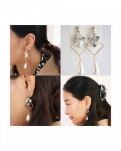 럭셔리 큐빅 진주 드롭 귀걸이 화려한 골드 메탈 롱이어링 정장 코디 추천