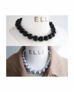 블랙 볼드한 검정 진회색 진주 목걸이 2종 굵은 패션