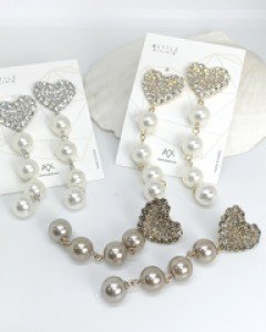 크리스탈 하트&펄 귀걸이