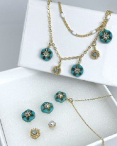 [귀걸이+팔찌+목걸이][핸드메이드] 블루 가든 세트