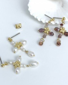 [핸드메이드] 펄 앤 크로스 귀걸이