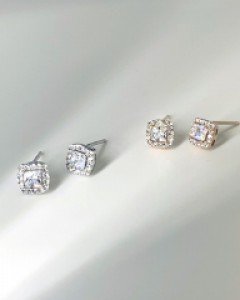 [925 Silver] 쁘띠 스퀘어큐빅 귀걸이