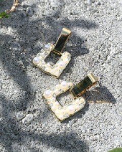 골드 앤 펄 스퀘어 귀걸이