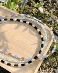 [핸드메이드] 조각 비즈 앤 펄 목걸이