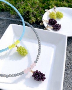 [핸드메이드] 통통 그레이프 귀걸이+목걸이 세트