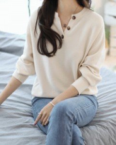 L21CF-MK1070/이오스 넥버튼 니트(9월4째주순차발송!)