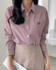 L23CF-MK4074/다이린 스트라이프 자수 셔츠(셔츠1위!)