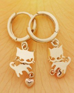 14K 18K 징글 캣 하트 원터치 귀걸이 고양이 고냥이 냥이 댕이냥이