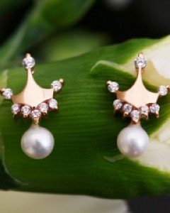 14K 18K 진주 왕관 귀걸이