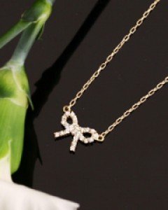 14K 18K 큐티 큐빅 리본 목걸이