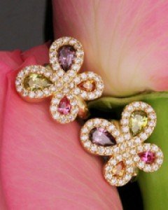 14K 18K 비비프리 나비 귀걸이 큐빅 원터치 컬러 화려 화사 비비드