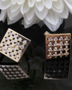 14K 18K 촘촘 도트 큐빅 마름모 귀걸이 귀걸이 사각 스퀘어 네모 원터치