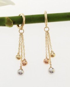 14K 18K 삼색 콤비 골드 볼 귀걸이 방울 원터치