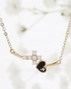 14K 18K 블랙 하트 큐빅 십자가 목걸이