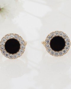 14K 18K 오닉스 큐빅 서클 원터치 귀걸이