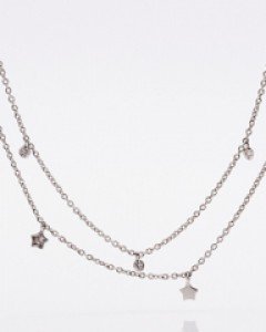 14K 18K 스타 큐빅 레이어드 두줄 목걸이