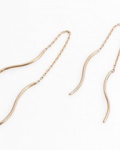 14K 심플 웨이브 드롭 체인 귀걸이 롱 체인