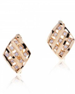 14K 18K 그물 사각 원터치 귀걸이 큐빅 마름모