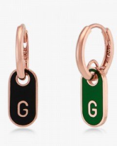 14K 18K 타원 컬러 G 원터치 귀걸이 그린 블랙 에폭시 알파벳 이니셜