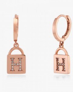 14K 18K 큐빅 H 자물쇠  귀걸이 샹달 반달 원터치 영어 이니셜 알파벳 에이치