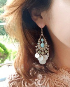 CE659 민트샹들리에 귀걸이 / 귀찌