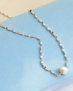 SN025 플렛체인 진주 실버 목걸이 무료배송