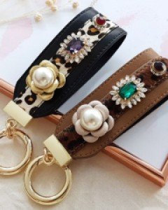 AC047 호피송치보석 키홀더 / 가죽 가방장식