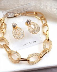 CB2071 큐빅메쉬체인BE 팔찌 귀걸이 세트