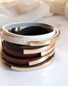 CB2074 메탈스틱2줄 가죽 팔찌