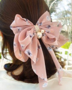 H-689 연꽃 진주 롱 리본핀 / 헤어핀 / 머리핀