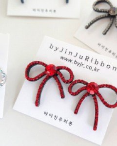 CE1498 러블리 스와로브스키 스톤 리본 귀걸이 / 귀찌
