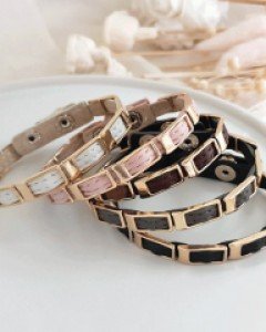 CB2080 골드 스퀘어 체인 가죽 팔찌