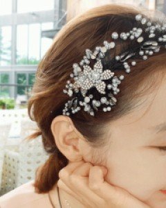 H-756 핸드메이드 진주꽃 화관 머리띠 / 헤어밴드