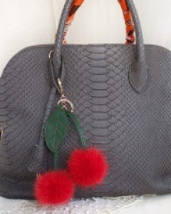 AC080 빨간체리 밍크 열쇠고리 / 가방참장식